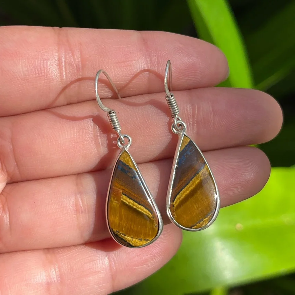 Silver plated dainty‎ tiger eye earrings
